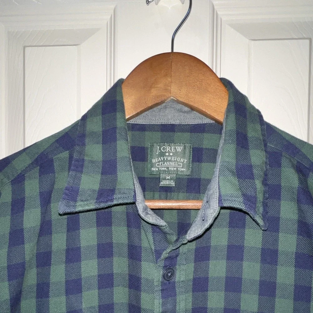 J. Crew Heavyweight Flannel Green Blue Plaid 2-Pocket Shirt Mens M 20638